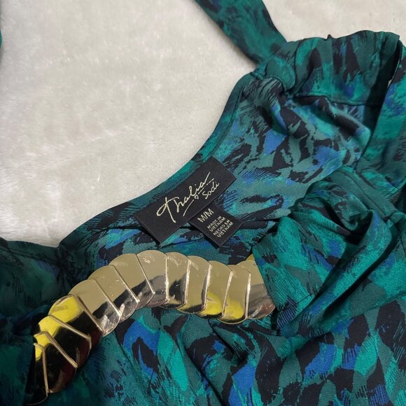 Thalia Sodi Women Printed Keyhole Neck Top Faux Wrap Halter Green Size medium - Picture 6 of 13